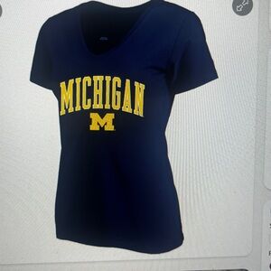 Women's Michigan V-Neck Short Sleeve Tee - Navy and Yellow XXL/404-5
